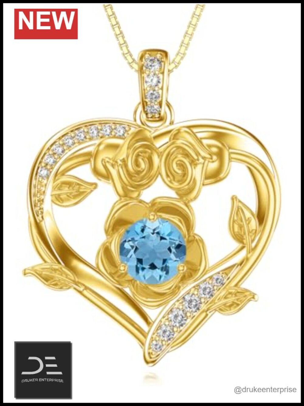 18K Gold Heart Birthstone Pendant Necklace for Women